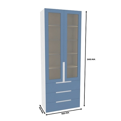 Шкаф книжный с тремя ящиками со стеклом, фасады в эмали LE213S с подсветкой