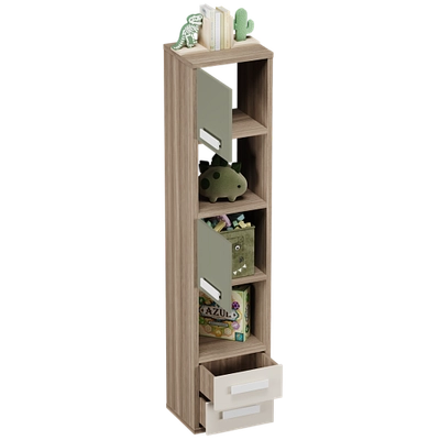 Cтеллаж сквозной книжный на 5 ниш с фасадами и ящиками E805