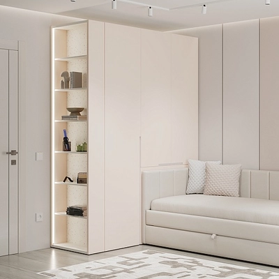 Шкаф двухдверный с фальш-стенкой и раздвижжными дверьми, фасады в эмали LE205 L/R