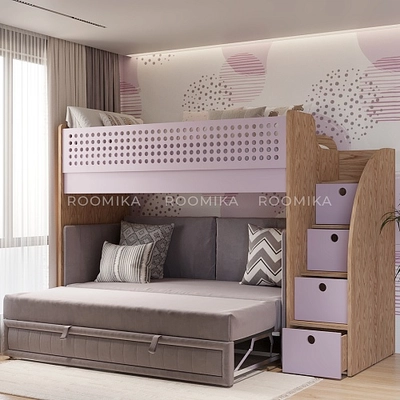 Кровать-чердак A916 с диваном Bergamo, 90x200 L/R