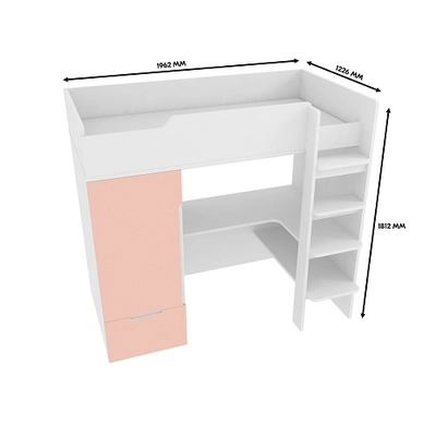 Кровать-чердак с рабочей зоной, фасады в эмали LE909, 90x190 L/R