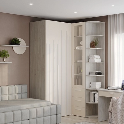 Шкаф со складными дверьми и фальш панелью, фрезерованные фасады в эмали LE206 L/R