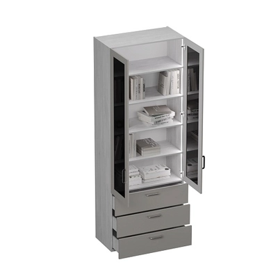 Шкаф книжный с тремя ящиками со стеклом LG213S с подсветкой