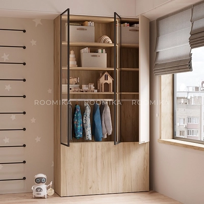 Шкаф трехдверный со стеклом в профиле с подсветкой, фасады в эмали LEF212.4-120 L/R