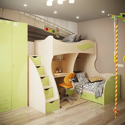 Кровать двухъярусная угловая P909, 90x200