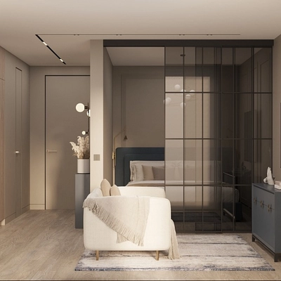 Раздвижная перегородка для зонирования, стекло Титан GRACE 15