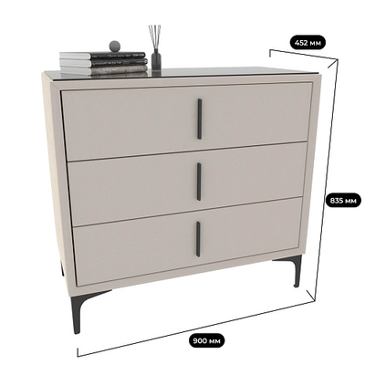 Комод мягкий, стекло прозрачное, ножки черные ГРЕЙС793