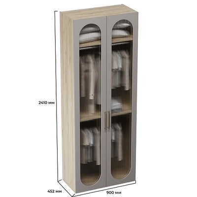 Шкаф двухдверный узкий, фрезерованные фасады в эмали LE210.44-1