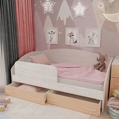 Кровать односпальная с ящиками и бортиком P902N, 90x190