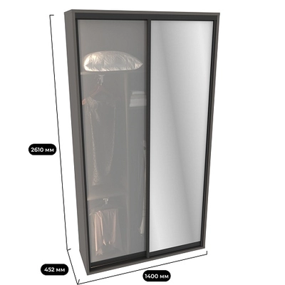 Шкаф-купе ХG140.45-3, профиль INTEGRO, фасад зеркало серебро/стекло Сатинато белое