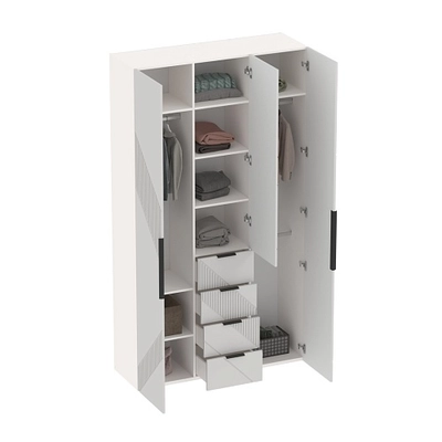 Шкаф трехдверный с ящиками узкий, фрезерованные фасады в эмали LE203.44