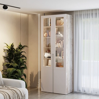 Шкаф книжный со стеклом, фасады в эмали с подсветкой LE214S