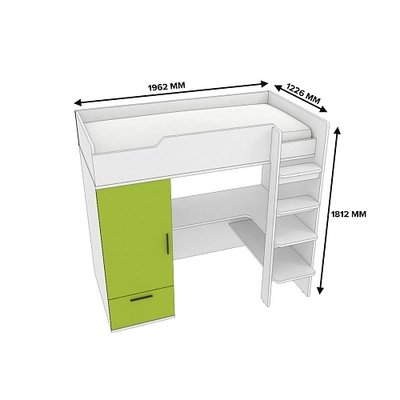 Кровать-чердак с рабочей зоной L909, 90x190 L/R