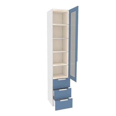 Шкаф книжный с ящиками со стеклом, фасады в эмали LE223S с подсветкой