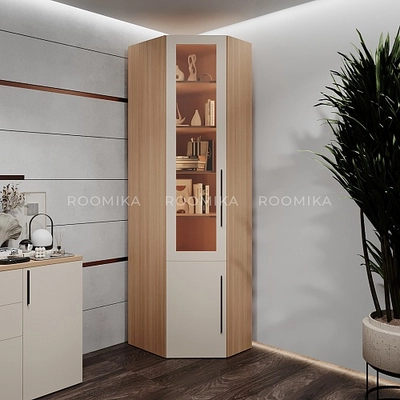 Шкаф угловой книжный со стеклом разносторонний с подсветкой L247.44 L/R