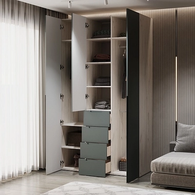 Шкаф трехдверный с ящиками глубокий, фасады в эмали LE203.60