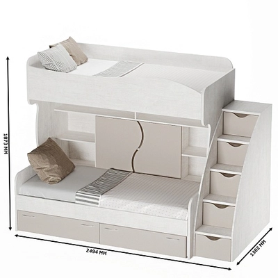 Кровать двухъярусная с лестницей комодом P904, 90x200