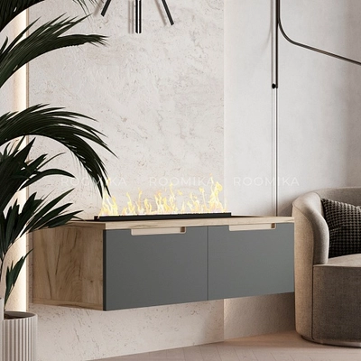 Тумба ТВ навесная с электрокамином, фасады в эмали LE548.451