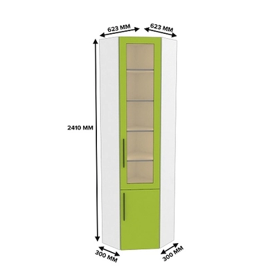 Шкаф угловой книжный со стеклом L247 с подсветкой