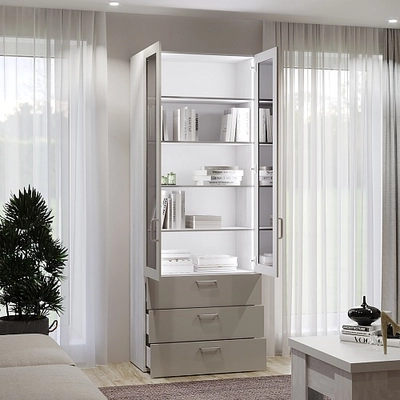 Шкаф книжный с тремя ящиками со стеклом LG213S с подсветкой