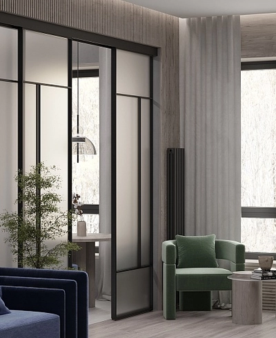 Раздвижная перегородка-купе из матового стекла для кухни GRACE 24