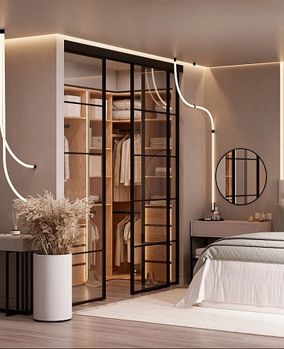 Стеклянная межкомнатная перегородка для гардеробной GRACE 20