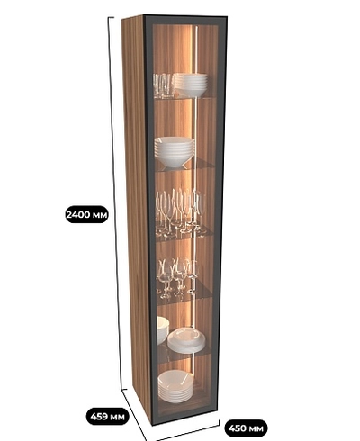 Шкаф со стеклянными фасадом полки стекло с подсветкой R220.1