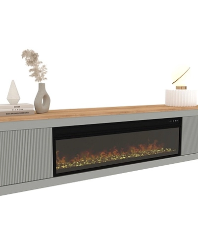 Тумба ТВ напольная с электрокамином, фрезерованные фасады в эмали LE546