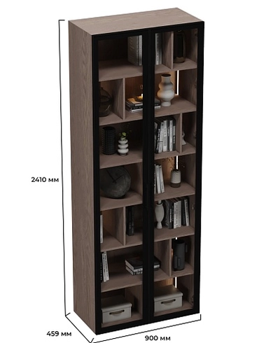 Шкаф-стеллаж со стеклянными фасадами с подсветкой R212