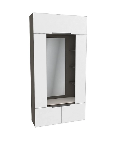 Секция с зеркалом и полками с подсветкой, фасады в эмали LE408