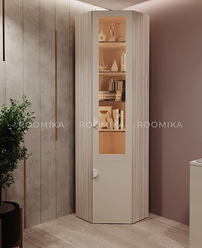 Шкаф угловой книжный со стеклом LG247 с подсветкой