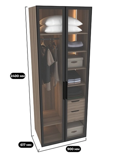 Шкаф для спальни с полками и штангой с подсветкой R210.60-4