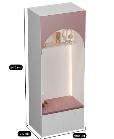 Секция с нишей с ящиками, с мягким сидением и подсветкой LG434.60