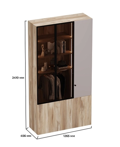 Шкаф трехдверный со стеклом в профиле с подсветкой LF212.4-120 L/R