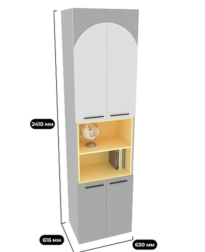 Шкаф книжный с нишей, фрезерованные фасады в эмали LE228.60