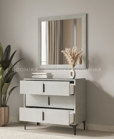 Комод мягкий, стекло прозрачное, ножки черные ГРЕЙС793