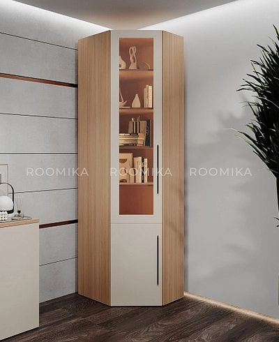 Шкаф угловой книжный со стеклом разносторонний с подсветкой L247.44 L/R