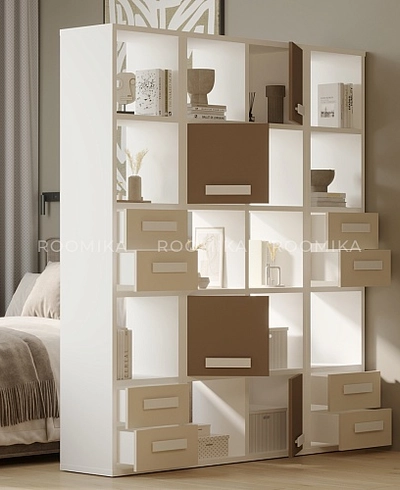 Cтеллаж сквозной книжный на 5 ниш с ящиками E805