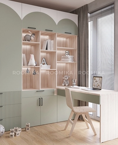 Ниша с рабочей зоной, фрезерованные фасады в эмали LE425 L/R