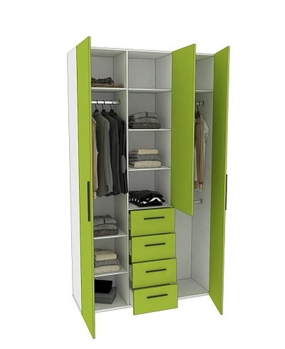 Шкаф трехдверный с ящиками узкий L203.44