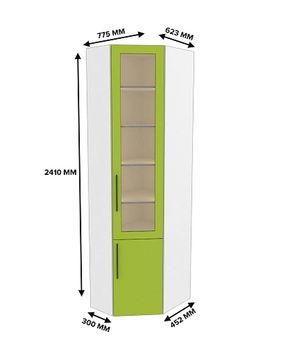 Шкаф угловой книжный со стеклом разносторонний с подсветкой L247.44 L/R