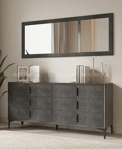 Комод мягкий, стекло прозрачное, ножки черные ГРЕЙС786