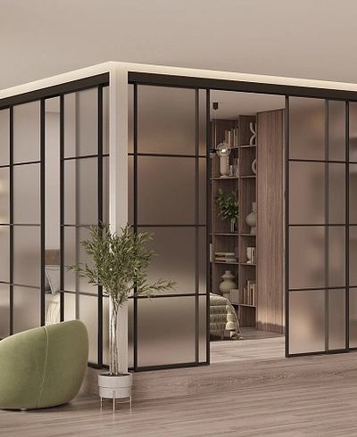 Перегородка для зониования пространства, стекло Сатинато GRACE 19