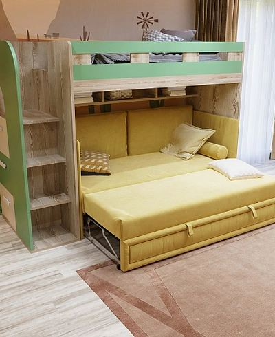 Кровать двухъярусная с раздвижным диваном для мальчика