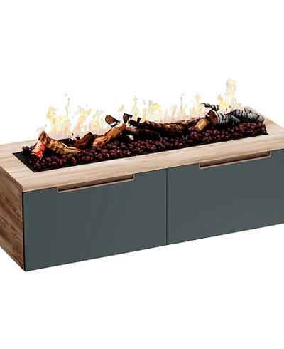 Тумба ТВ навесная с электрокамином, фасады в эмали LE548.451