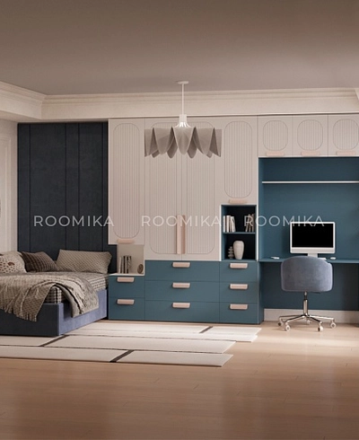 Шкаф однодверный с нишей и ящиками, фрезерованные фасады в эмали LE224