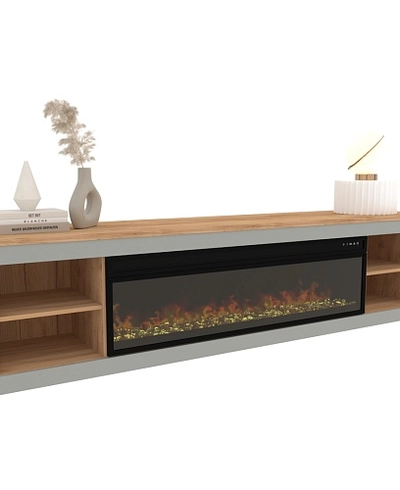 Тумба ТВ напольная с электрокамином, фрезерованные фасады в эмали LE546