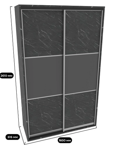 Шкаф-купе ХG166.60-2, профиль INTEGRO, фасад МДФ/Зеркало графит