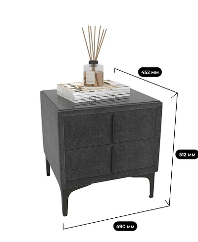 Тумба прикроватная мягкая, стекло прозрачное, ножки черные ГРЕЙС752