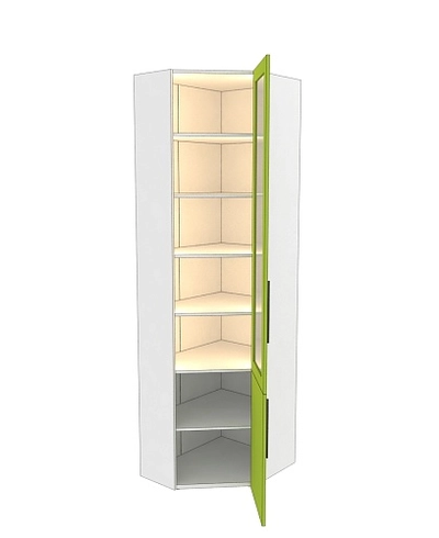 Шкаф угловой книжный со стеклом разносторонний с подсветкой L247.44 L/R